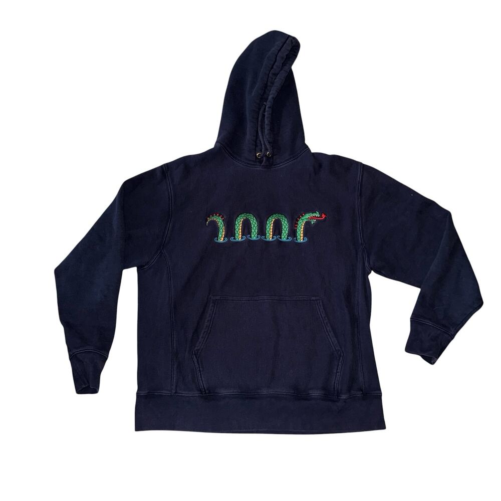 Rowing Blazers Men's Navy Blue Monster Loch Ness Embroidered Hoodie Size XL